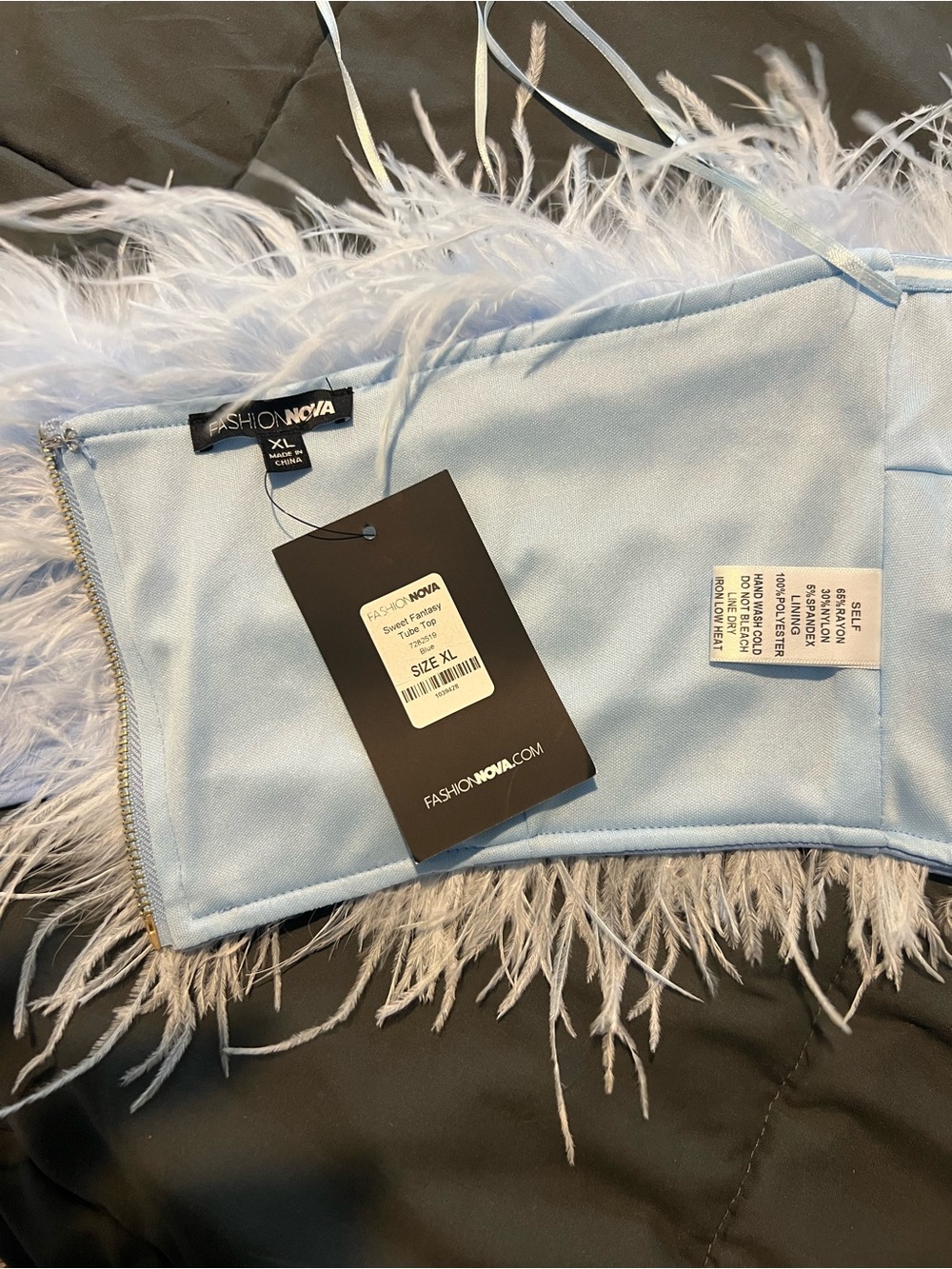 Fashion Nova Light Blue Feather Trim Strapless Tube Top - Picture 4 of 5